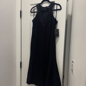 Worth Elegant Black Backless Dress with Embellished Neckline